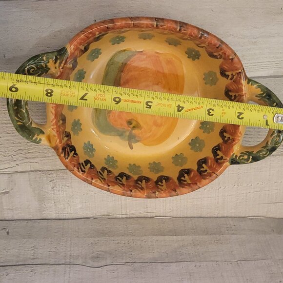 Hand-Painted Italian Ceramic Baking Dish With Dual Handles & Apple Design ARS - Picture 7 of 7